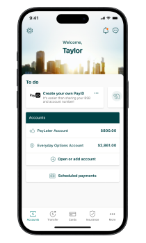 Paylater account on Suncorp app home screen