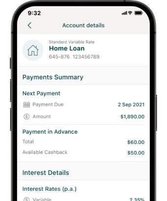 Example of Home Loan payments summary in the app