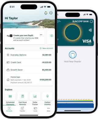 Suncorp Bank App two phones app screen