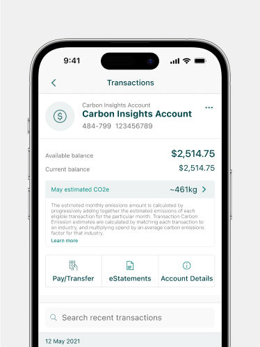 Suncorp Bank App Carbon Insights account screen
