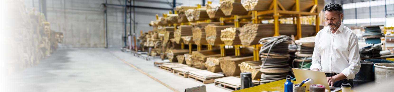 Man in warehouse on laptop