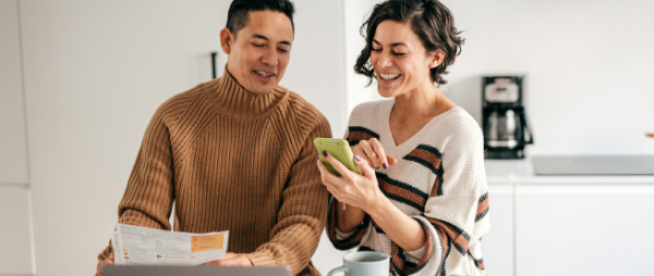 Couple using smartphone