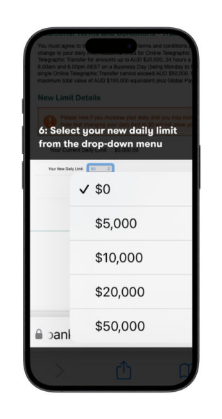 Suncorp Bank Secured App Daily Limits - Select New Daily Limit