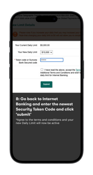 Suncorp Bank Secured App Daily Limits - Enter New Security Token Code