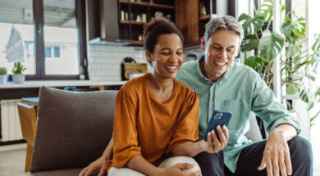 Couple using smartphone