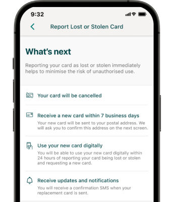 Suncorp Bank App Report Lost Card screen