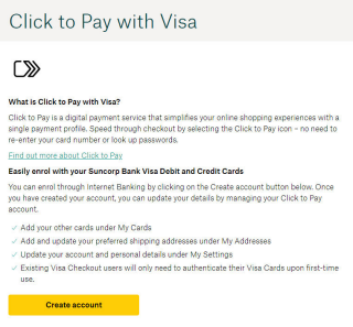 Suncorp Bank App Click to Pay Visa screen 