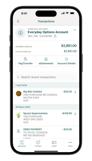 Suncorp Bank App Transactions