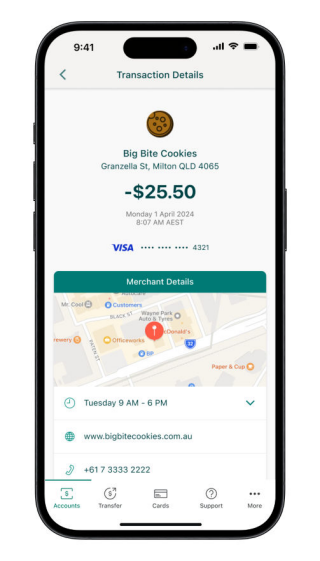 Check transaction details with the Suncorp Bank App – Transaction details screen