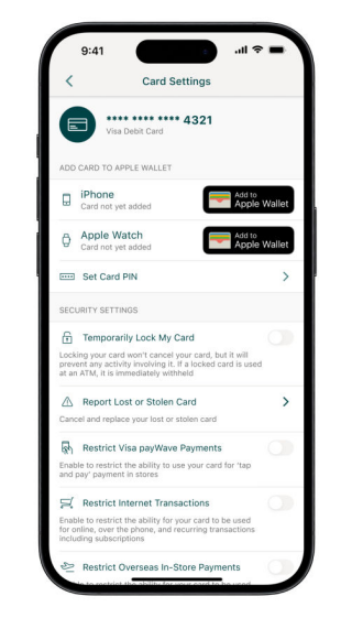 Suncorp Bank App Card Settings