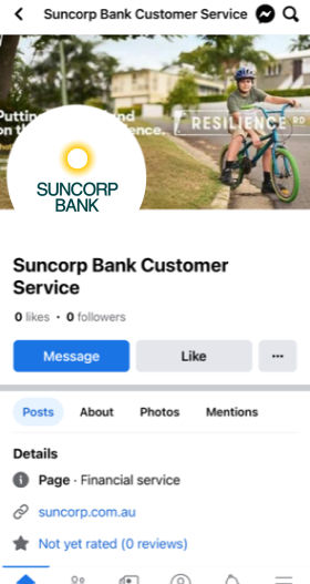 fraudulent suncorp bank facebook page